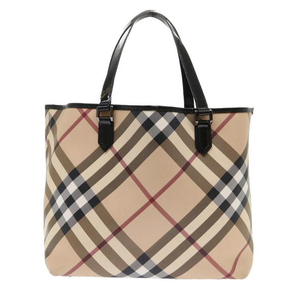 BURBERRY Nova Check Tote Bag PVC Leather Beige Auth yk7756 - Picture 13 of 16